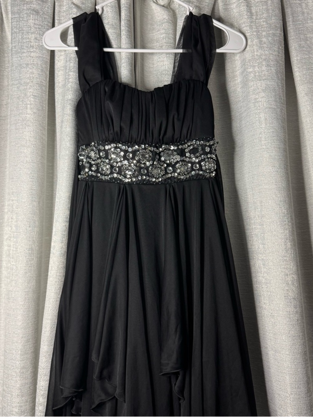 B. DARLIN Women’s Black Dress with rhinestones with short train dress size 1/2
